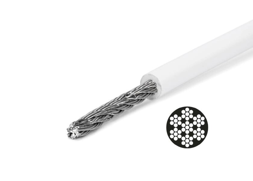 Купить Рельсовый трос из нержавеющей стали 7x7 / 4 мм / с белой оболочкой / Ø проволоки: 4 мм; Внешний Ø: 8 мм 30969-bvs 7ft.ru в интернет магазине Семь Футов