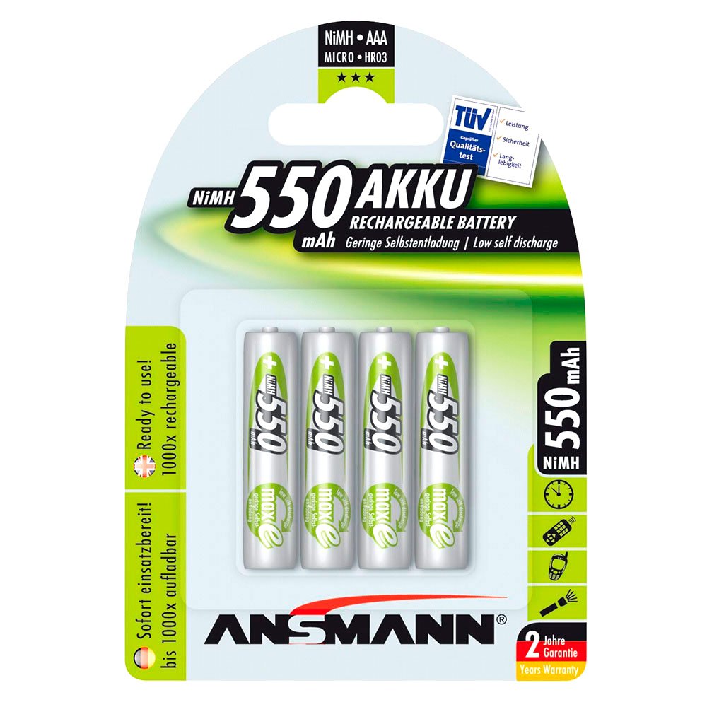 Ansmann 5030772 Micro AAA 550mAh 1x4 NiMH Перезаряжаемый Micro AAA 550mAh Аккумуляторы Серебристый Silver