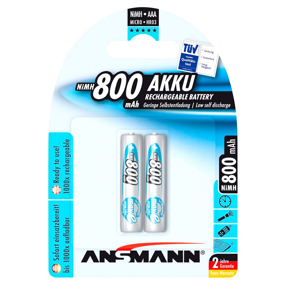 Ansmann 5030982 1x2 MaxE NiMH Перезаряжаемый Micro AAA 800 мАч Аккумуляторы Серебристый
