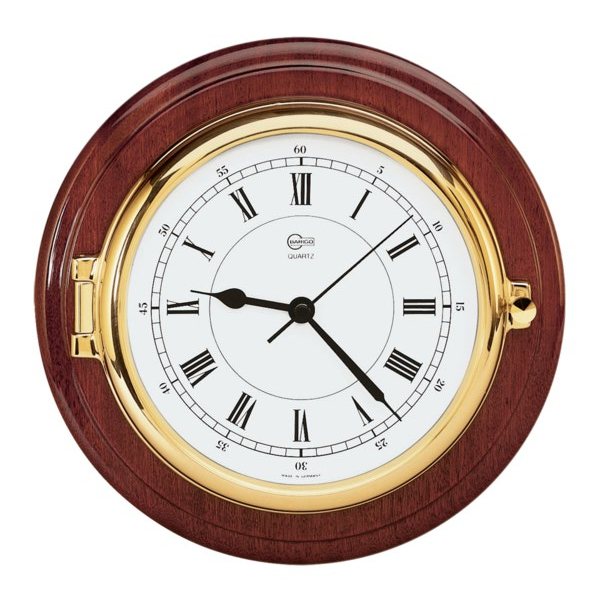 Часы кварцевые настенные Barigo Captain 1587MS 210x50мм Ø150мм из красного дерева и полированной латуни