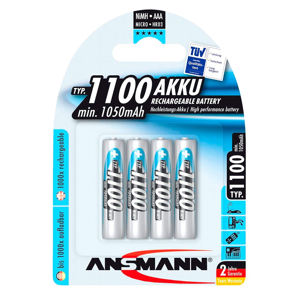 Ansmann 5035232 1100 Micro AAA 1050mAh 1x4 Перезаряжаемый 1100 Micro AAA 1050mAh Аккумуляторы Серебристый Silver