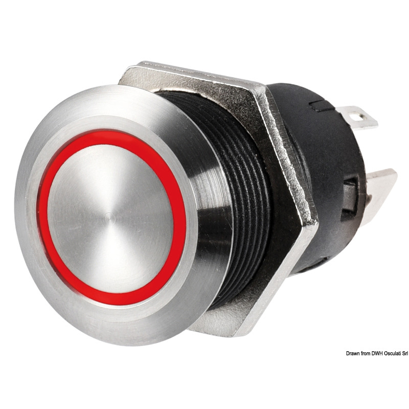 Выключатель кнопочный Flat 10А 24B IP67 красный светодиод ON-OFF с фиксацией, Osculati 14.215.10