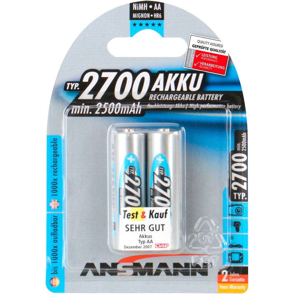 Ansmann 5030852 2700 Mignon AA 2500mAh 1x2 2700 Mignon AA 2500mAh Аккумуляторы Серебристый Silver