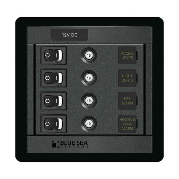 Панель выключателей Blue Sea 360 1151 4 выключателя и 4 кнопки 124 x 121 мм