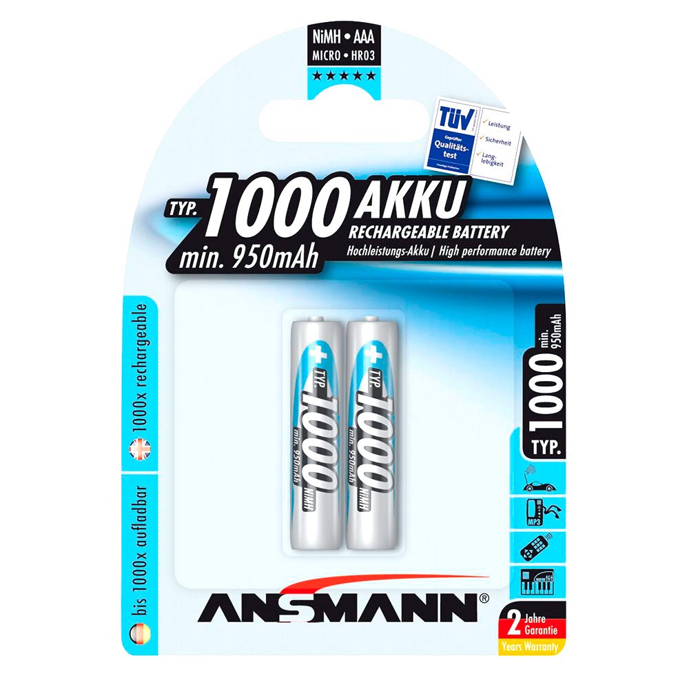 Ansmann 5030892 1x2 NiMH Аккумуляторы Перезаряжаемый 1000 Микро Серебристый