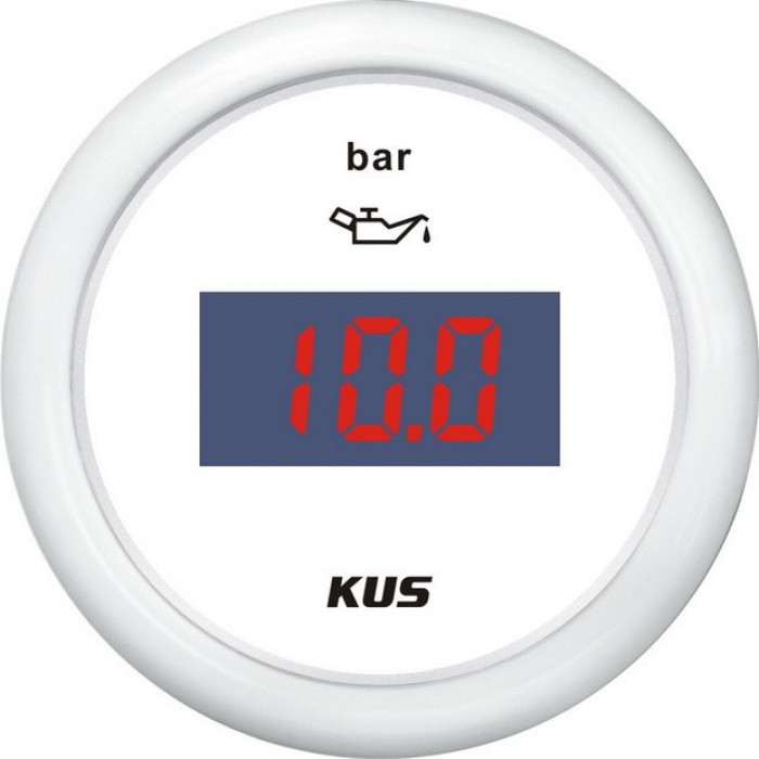 Цифровой указатель давления масла KUS WW KY15307 Ø52мм 12/24В IP67 10-184Ом 0-10бар белый/белый
