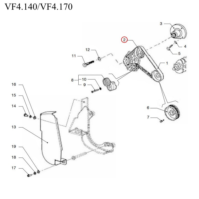 Натяжитель приводного ремня Vetus VFP01138 для двигателей VF4.140/VF4.170/VF5.220/VF5.250 без гидравлического насоса