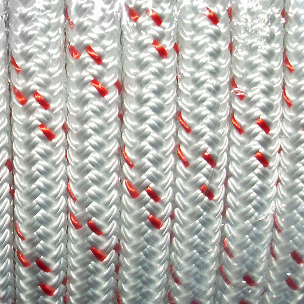 Трос плетеный из Dyneema SK75 оплетка из PesHT Benvenuti SK75-P-* Ø10мм белый с красной сигнальной прядью