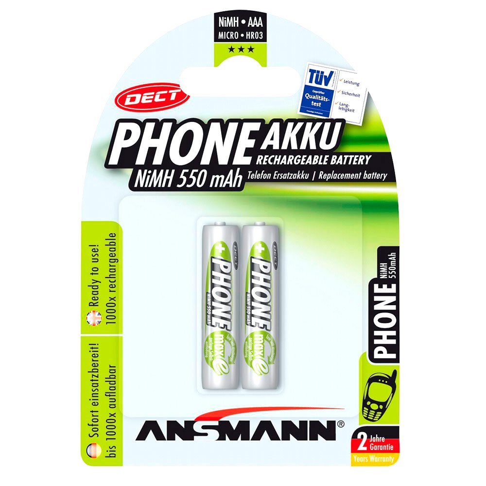 Ansmann 5035523 Micro AAA 550mAh DECT Phone 1x2 NiMH Перезаряжаемый Micro AAA 550mAh DECT Phone Аккумуляторы Серебристый Silver