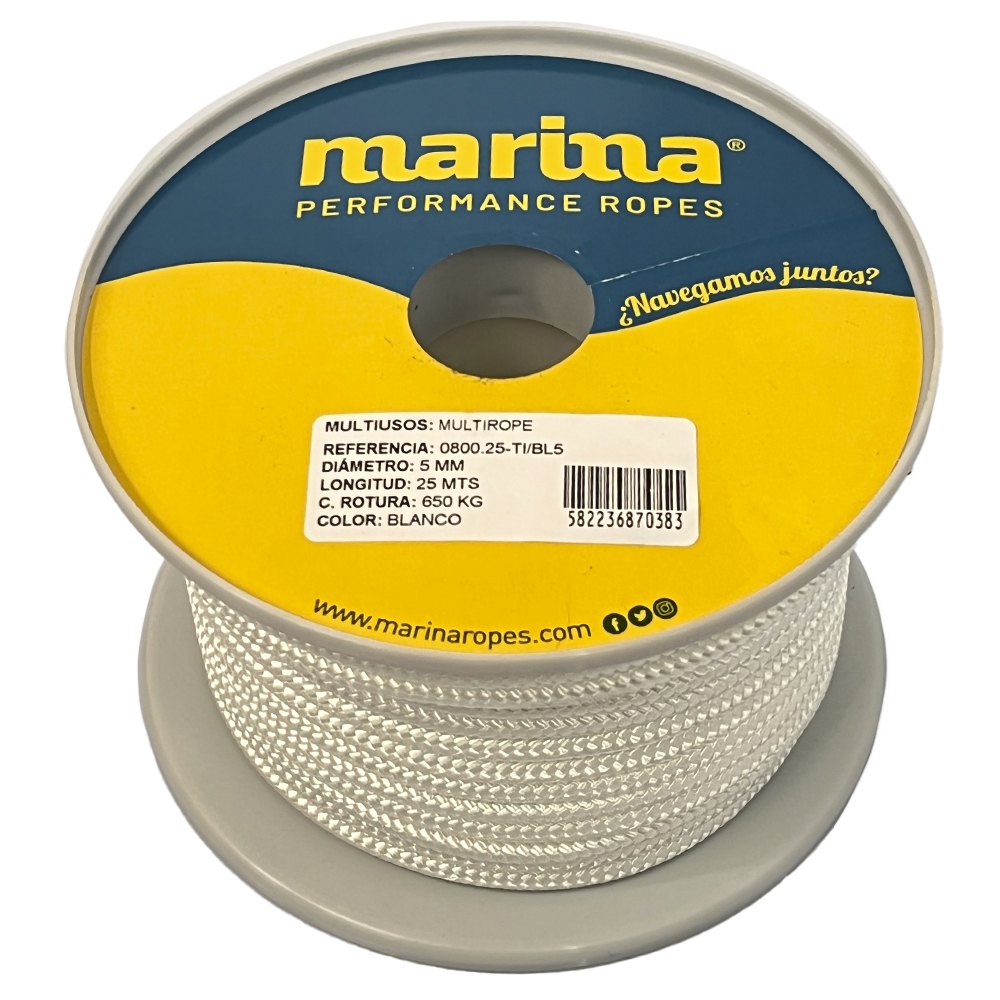 Marina performance ropes 0800.25/BL8 Multirope 25 m Двойная плетеная веревка Золотистый White 8 mm 