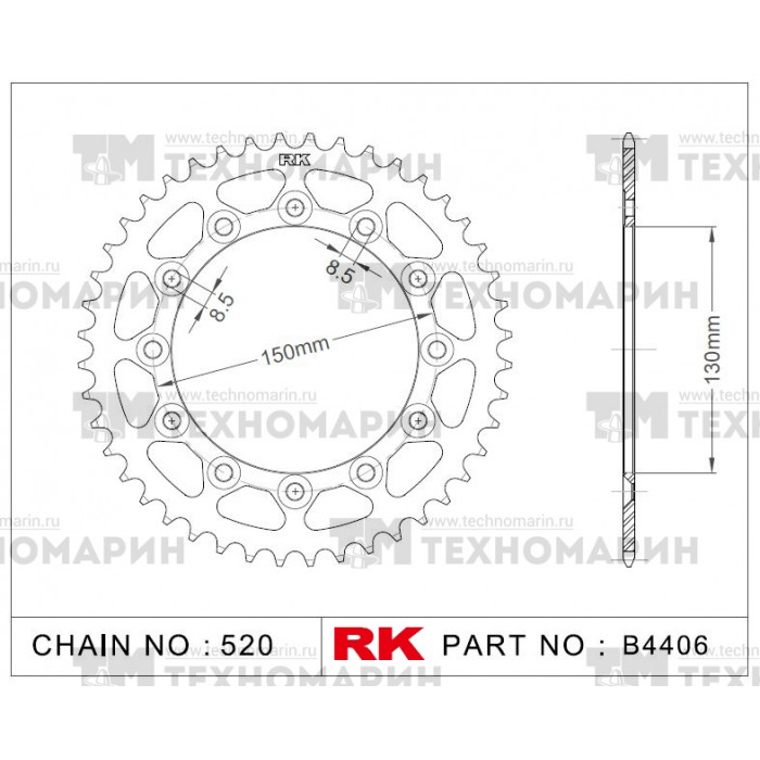 Звезда для мотоцикла ведомая B4406-50 RK Chains