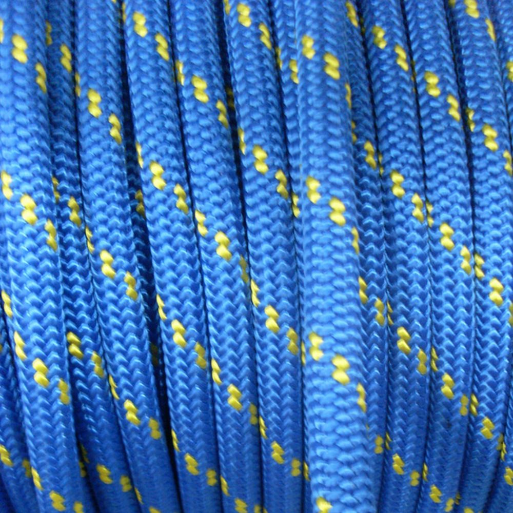 Фал двойного плетения Monteisola Corde Dyneema SK75 DTD14 1м Ø14мм из синего волокна Dyneema SK75 с жёлтой сигнальной прядью