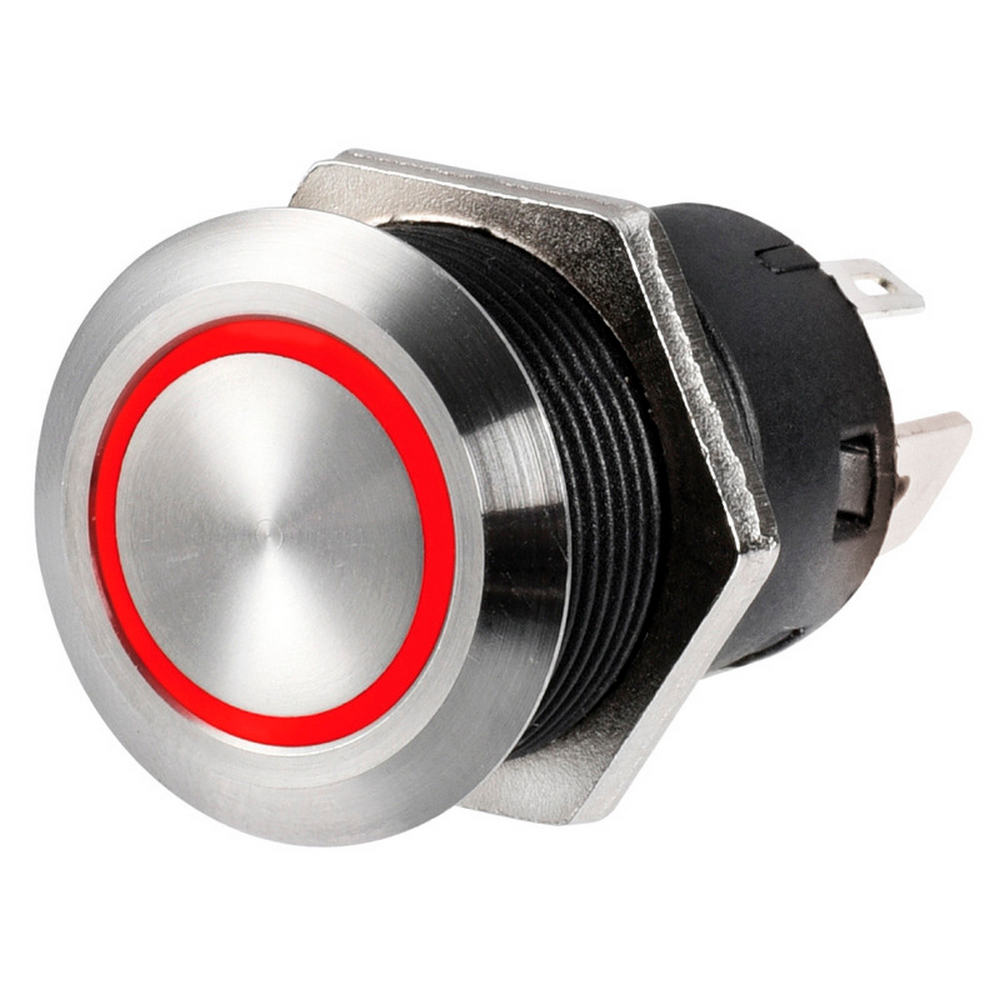 Выключатель кнопочный Flat 20А 12B IP67 красный светодиод (ON)-OFF без фиксации, Osculati 14.215.06