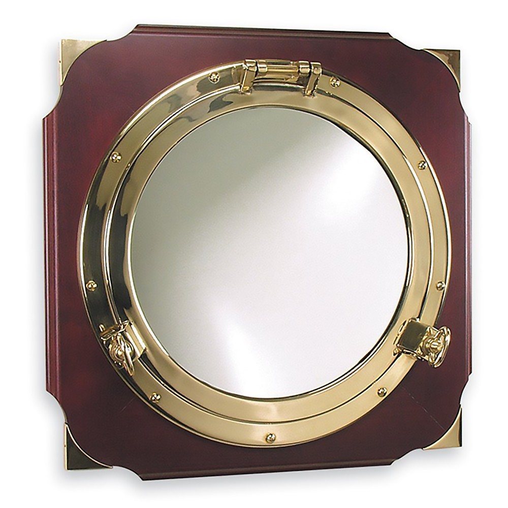 Зеркало в иллюминаторе из латуни на деревянном основании 54 х 54 см Foresti & Suardi 2005S.L