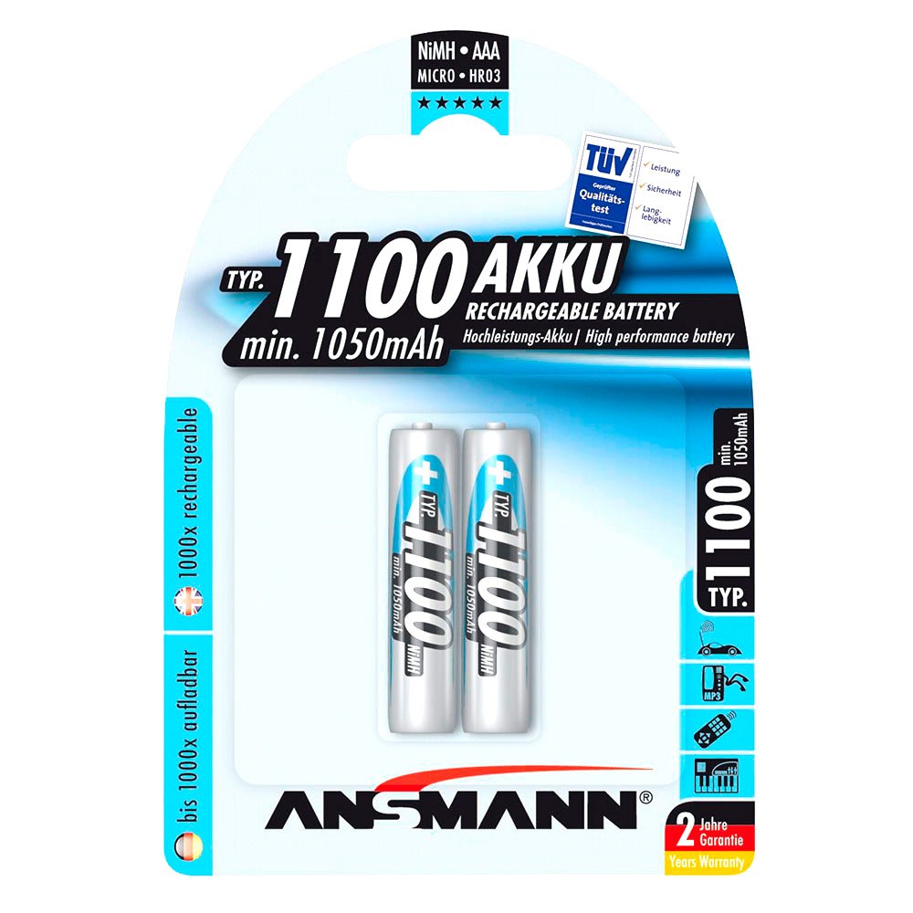 Ansmann 5035222 1100 Micro AAA 1050mAh 1x2 Перезаряжаемый 1100 Micro AAA 1050mAh Аккумуляторы Серебристый Silver