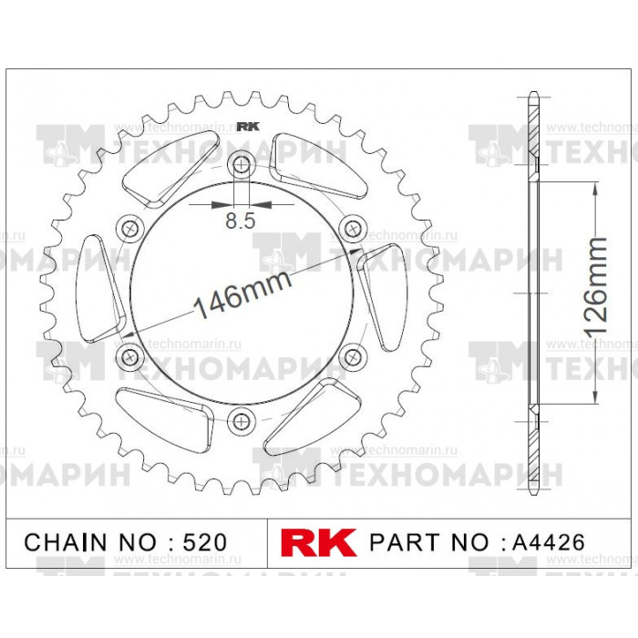Звезда для мотоцикла ведомая алюминиевая A4426-49 RK Chains