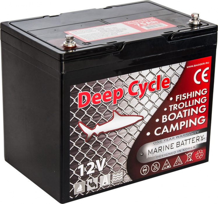 Купить Тяговый аккумулятор для лодочного электромотора Marine Deep Cycle AGM 75Ah 12V 6FM75TD-X 7ft.ru в интернет магазине Семь Футов