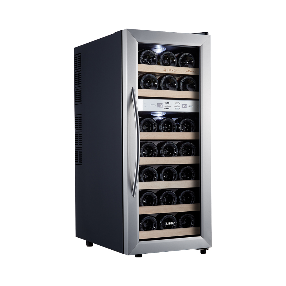 Винный шкаф термоэлектрический двухзонный Libhof Amateur AFD-21 Silver 340х510х820мм для 21 бутылки серебристый с белой подсветкой
