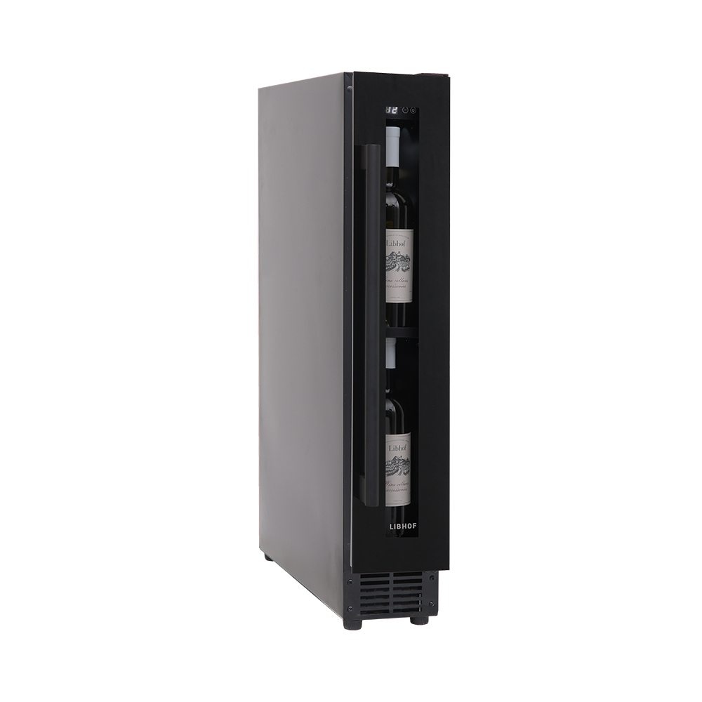Винный шкаф компрессорный встраиваемый Libhof Connoisseur CX-9 Black 150х525х820мм на 9 бутылок черный с белой подсветкой под столешницу