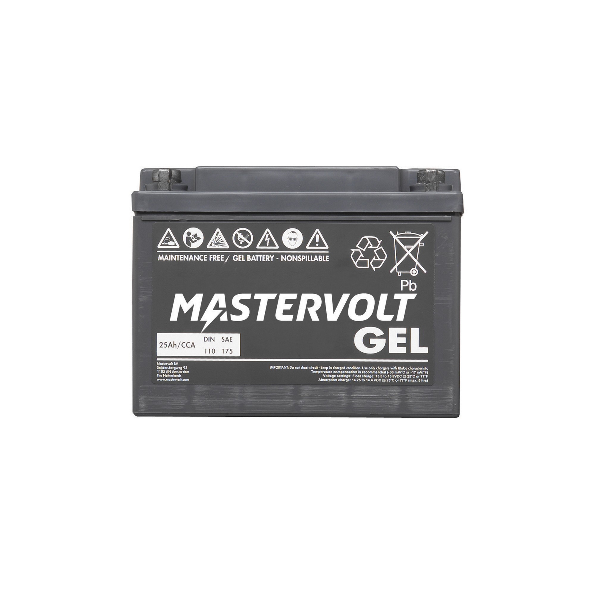 Судовой необслуживаемый аккумулятор Mastervolt MVG 12/25 64000250 12 В 25 Ач 110/175 А 167 x 176 x 126 мм