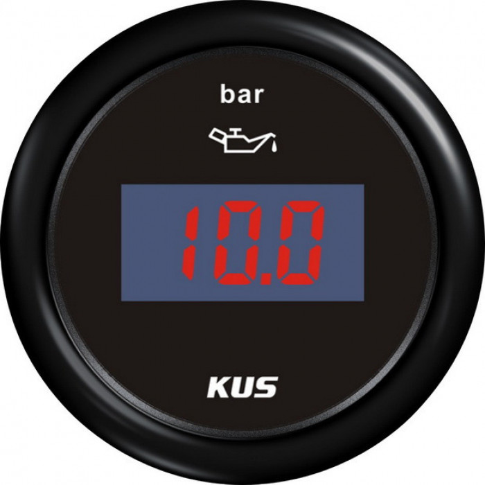 Цифровой указатель давления масла KUS BB KY15022 Ø52мм 12/24В IP67 10-184Ом 0-10бар чёрный/чёрный