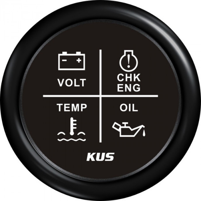 Индикатор аварийной сигнализации двигателя KUS BB KY79202 Ø52мм 12/24В IP67 чёрный/чёрный