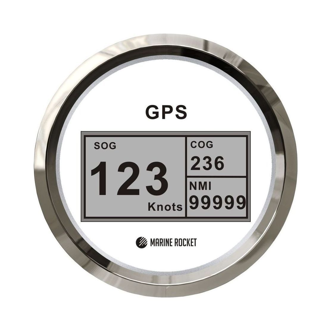 Купить GPS-спидометр электронный, белый циферблат, нержавеющий ободок, выносная антенна, д. 85 мм, Marine Rocket SMDGPS001WSMR 7ft.ru в интернет магазине Семь Футов