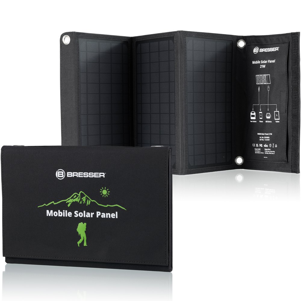 Bresser 3810030-Black/Grey-OS Solar Зарядное устройство USB Выход постоянного тока Мобильный 21 Вт Черный Black / Grey