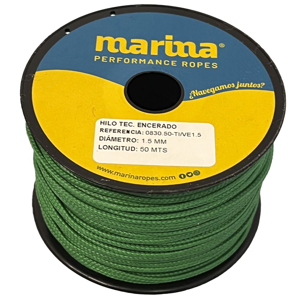 Marina performance ropes 0830.50/VE1.5 Вощеная техническая нить 50 m Плетеная веревка Золотистый Green 1.5 mm 