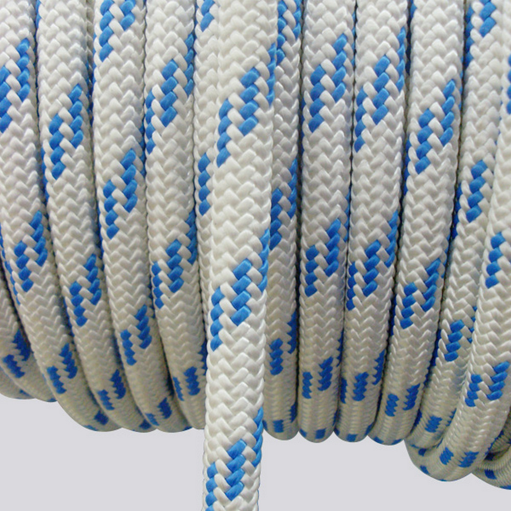 Фал двойного плетения Monteisola Corde Dyneema SK75 DTD10 1м Ø10мм из белого волокна Dyneema SK75 с синей сигнальной прядью