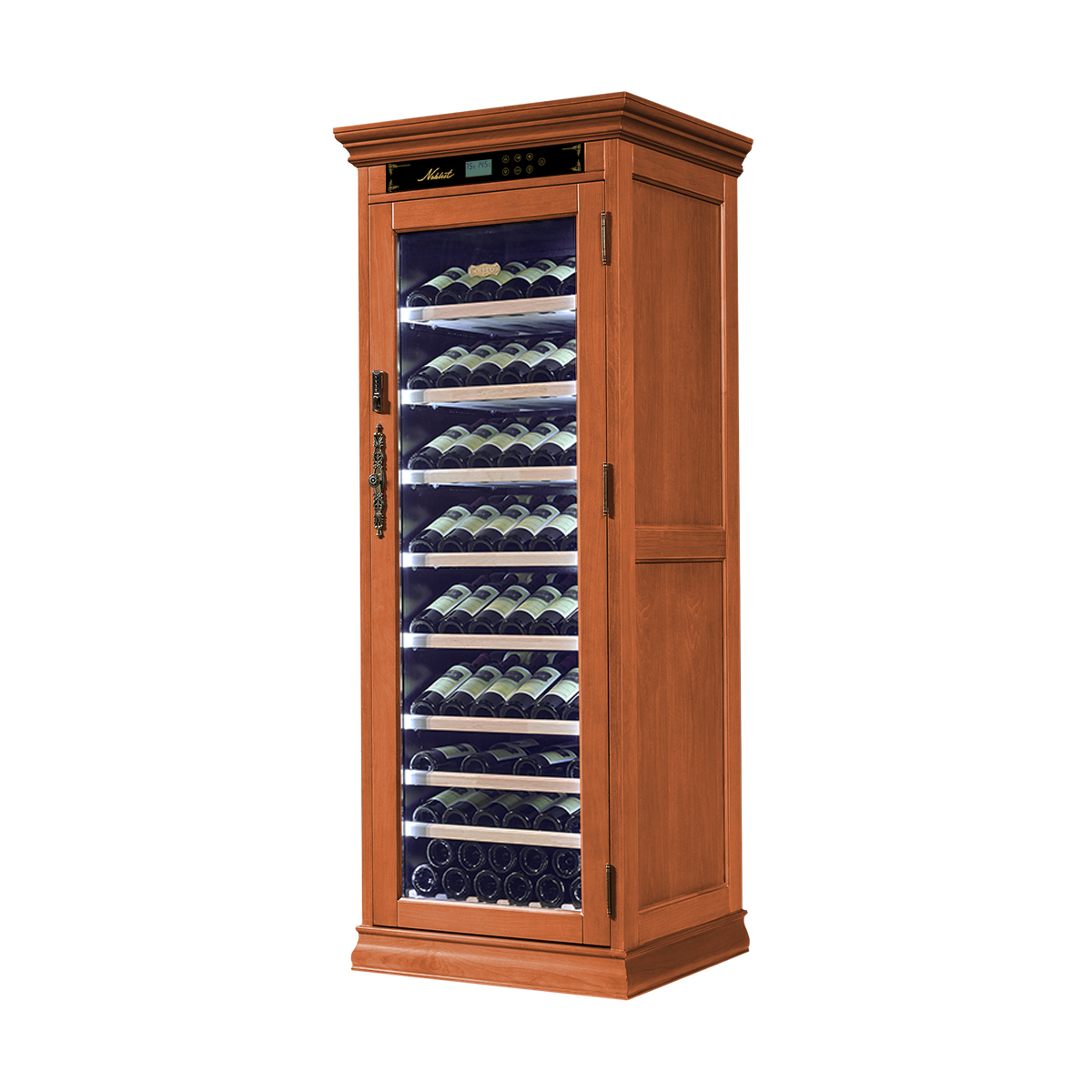 Винный шкаф однозонный отдельностоящий Libhof Noblest NR-102 Red Cherry 750х680х1880мм на 102 бутылки из красной вишни с белой подсветкой