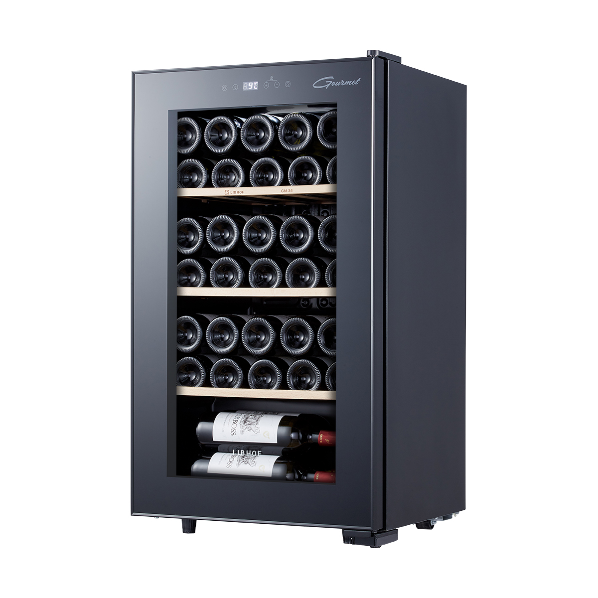 Винный шкаф компрессорный отдельностоящий Libhof Gourmet GM-34 480х430х850мм на 34 бутылки черный с белой подсветкой