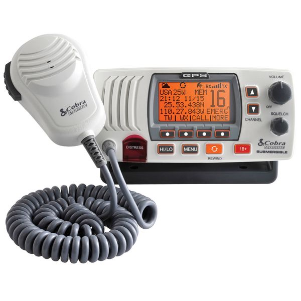 Стационарная морская радиостанция VHF Cobra MR F77W GPS Class-D DSC 1/25Вт 159x57x180мм белая с встроенным GPS