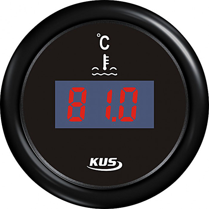 Цифровой указатель температуры воды KUS BB KY24200 Ø52мм 12/24В IP67 20-300Ом 25-120°C чёрный/чёрный