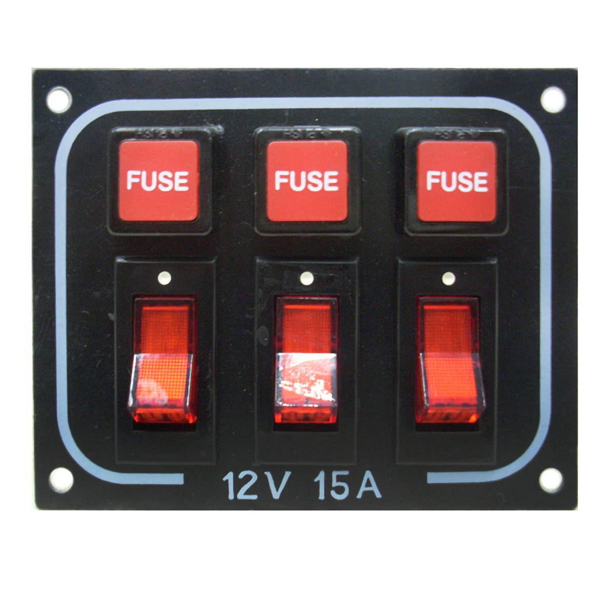 Панель выключателей из алюминия TMC 03552 12 В 15 А 70 х 110 х 0,8 мм 3 выключателя 3 предохранителя с подсветкой