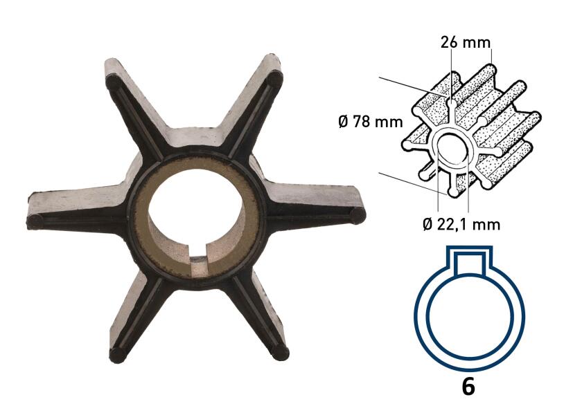 Купить Рабочее колесо / неопрен / 6 лопастей / тип 6 / внутренний Ø: 22,1 мм 7ft.ru в интернет магазине Семь Футов