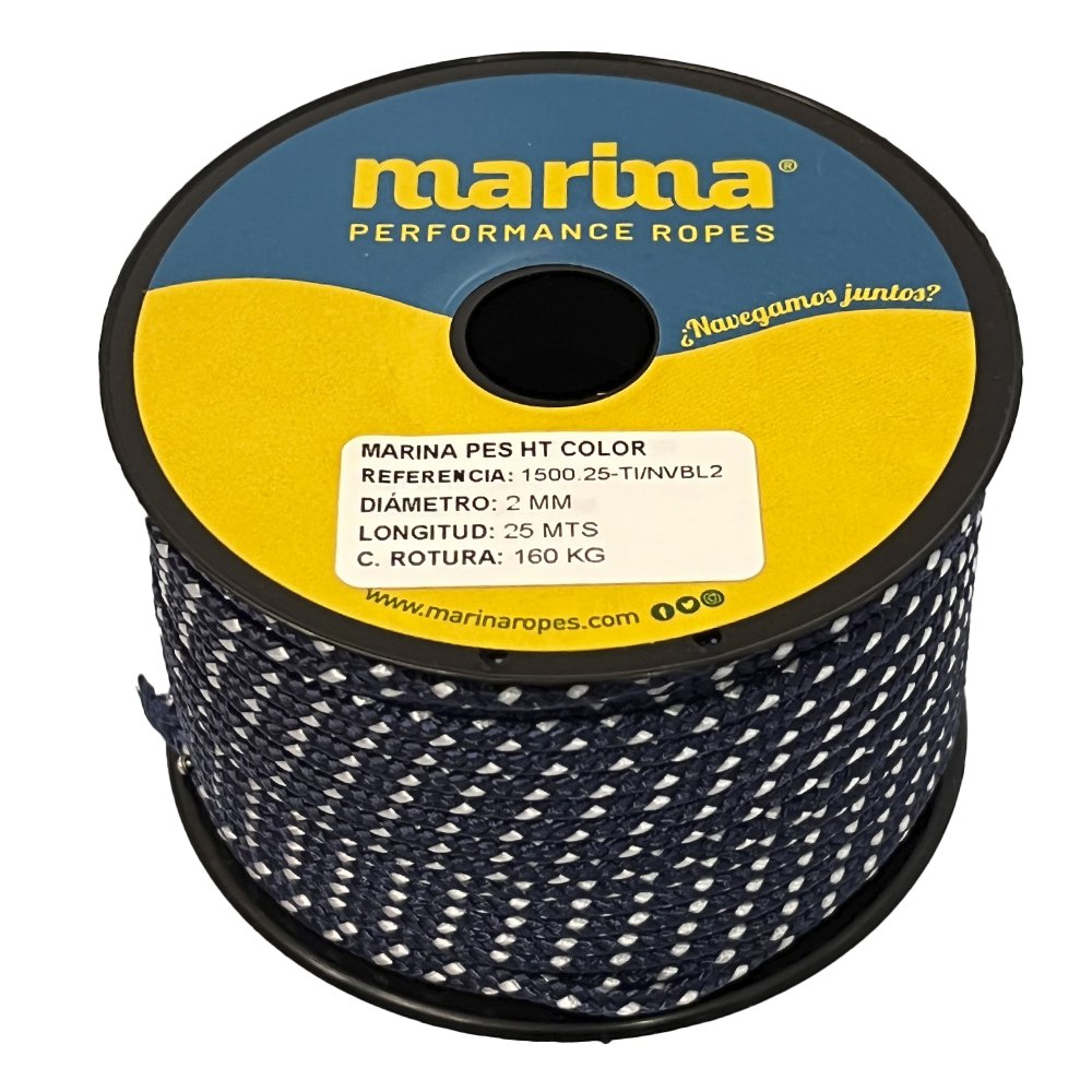 Marina performance ropes 1500.25/NVBL2 Marina Pes HT Color 25 m Двойная плетеная веревка Золотистый Navy / White 2 mm 