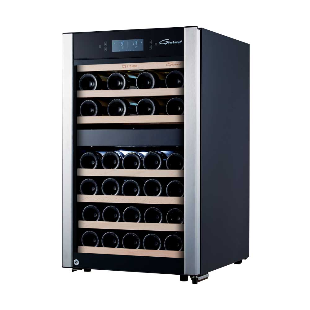 Винный шкаф двухзонный отдельностоящий Libhof Gourmet GPD-45 Premium 495х580х840мм на 45 бутылок компрессорный черный с белой подсветкой с угольным фильтром