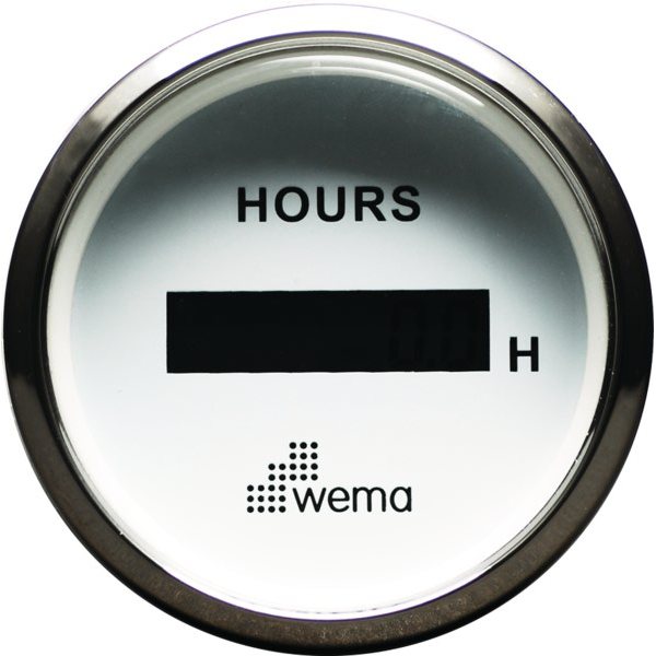 Счетчик моточасов с ЖК-дисплеем белый/серебряный Wema ICUR-WS 12/24 В 52 мм
