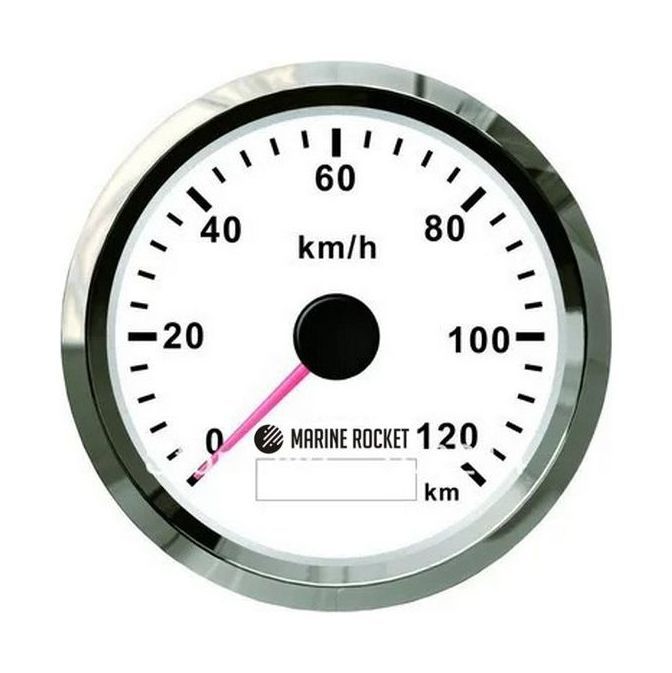 Купить GPS-спидометр аналоговый 0-120 км/ч, белый циферблат, нержавеющий ободок, выносная антенна, д. 85 мм, Marine Rocket SMAGPS120WSMR 7ft.ru в интернет магазине Семь Футов