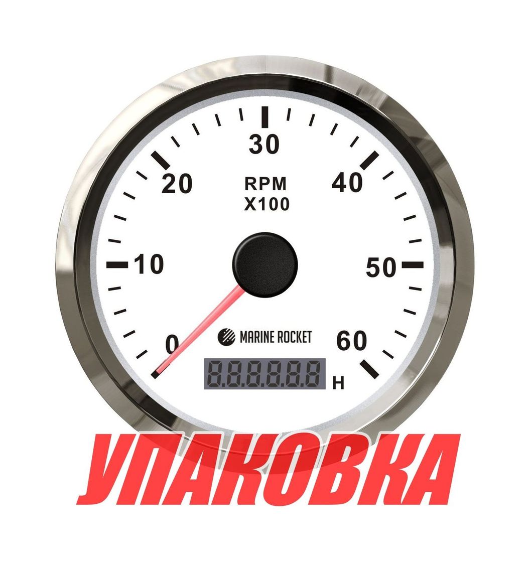 Купить Тахометр 0-6000 об/мин со счетчиком моточасов делитель 0.5-250, белый циферблат, нержавеющий ободок, Marine Rocket (упаковка из 10 шт.) TMA6001WSMR_pkg_10 7ft.ru в интернет магазине Семь Футов