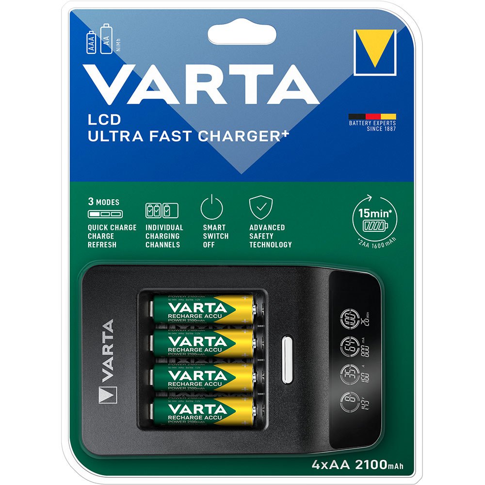 Varta 57685101441 Сверхбыстрое зарядное устройство с ЖК-дисплеем 2100mAh AA12V 4 2100mAh AA12V Черный Black / Silver