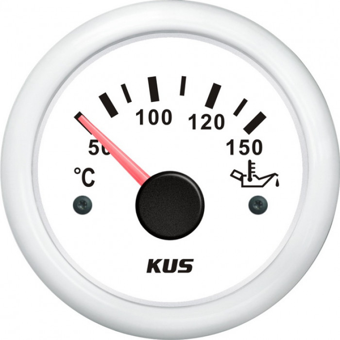 Аналоговый указатель температуры масла KUS WW KY14305 Ø52мм 12/24В IP67 20-370Ом 50-150°C белый/белый