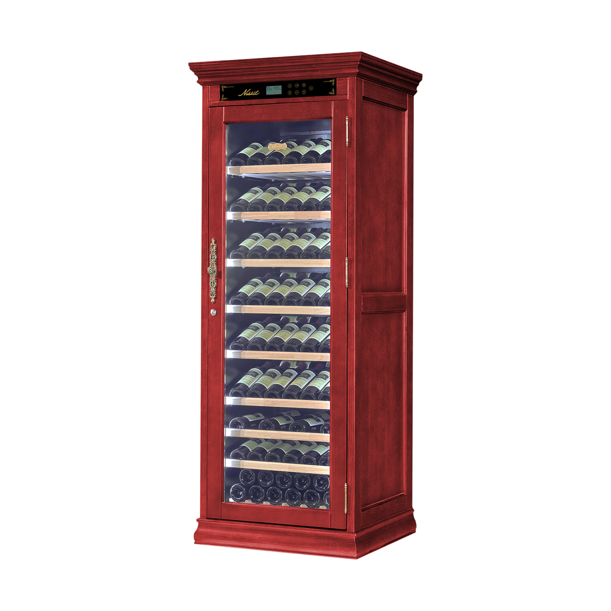 Винный шкаф однозонный отдельностоящий Libhof Noblest NR-102 Red Wine 750х680х1880мм на 102 бутылки из американского дуба "красное вино" с белой подсветкой