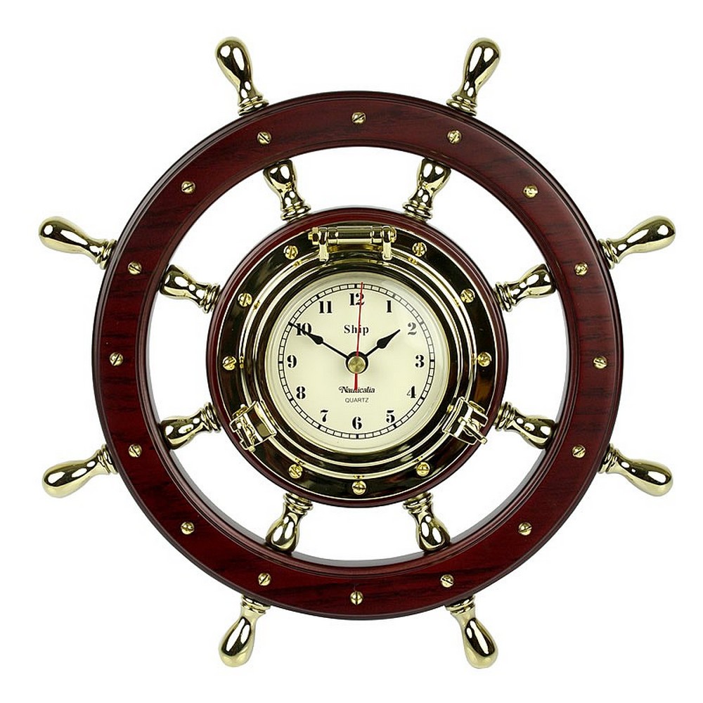 Часы "Штурвал" Nauticalia 6763 Ø250мм из дерева и латуни