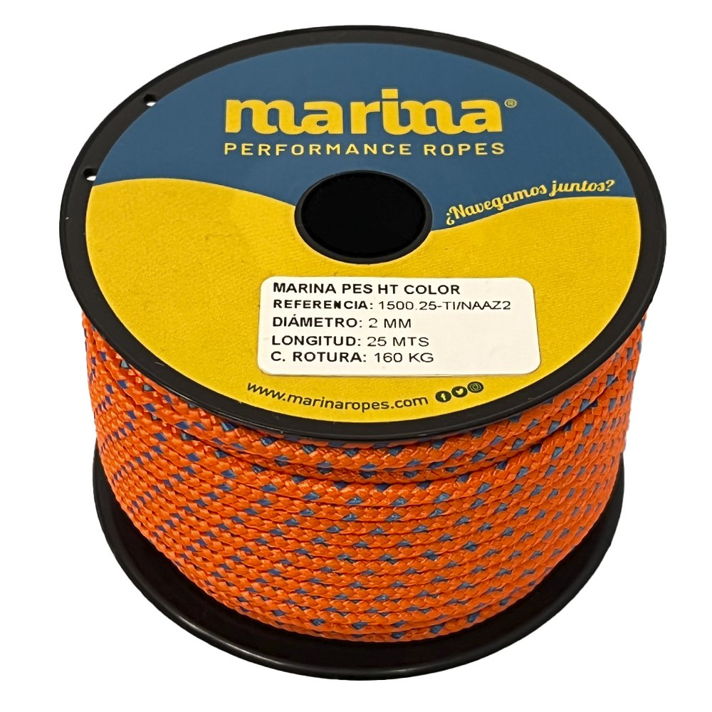 Marina performance ropes 1500.25/NAAZ2 Marina Pes HT Color 25 m Двойная плетеная веревка Золотистый Orange / Blue 2 mm 