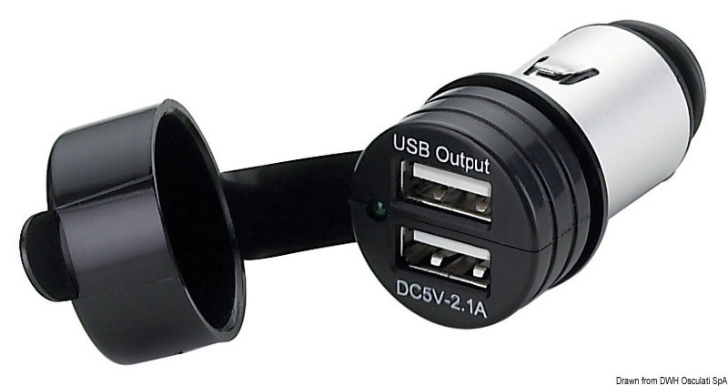Купить Двойная розетка USB с влагозащитным колпачком 2.1А 12-24В, Osculati 14.517.15 7ft.ru в интернет магазине Семь Футов