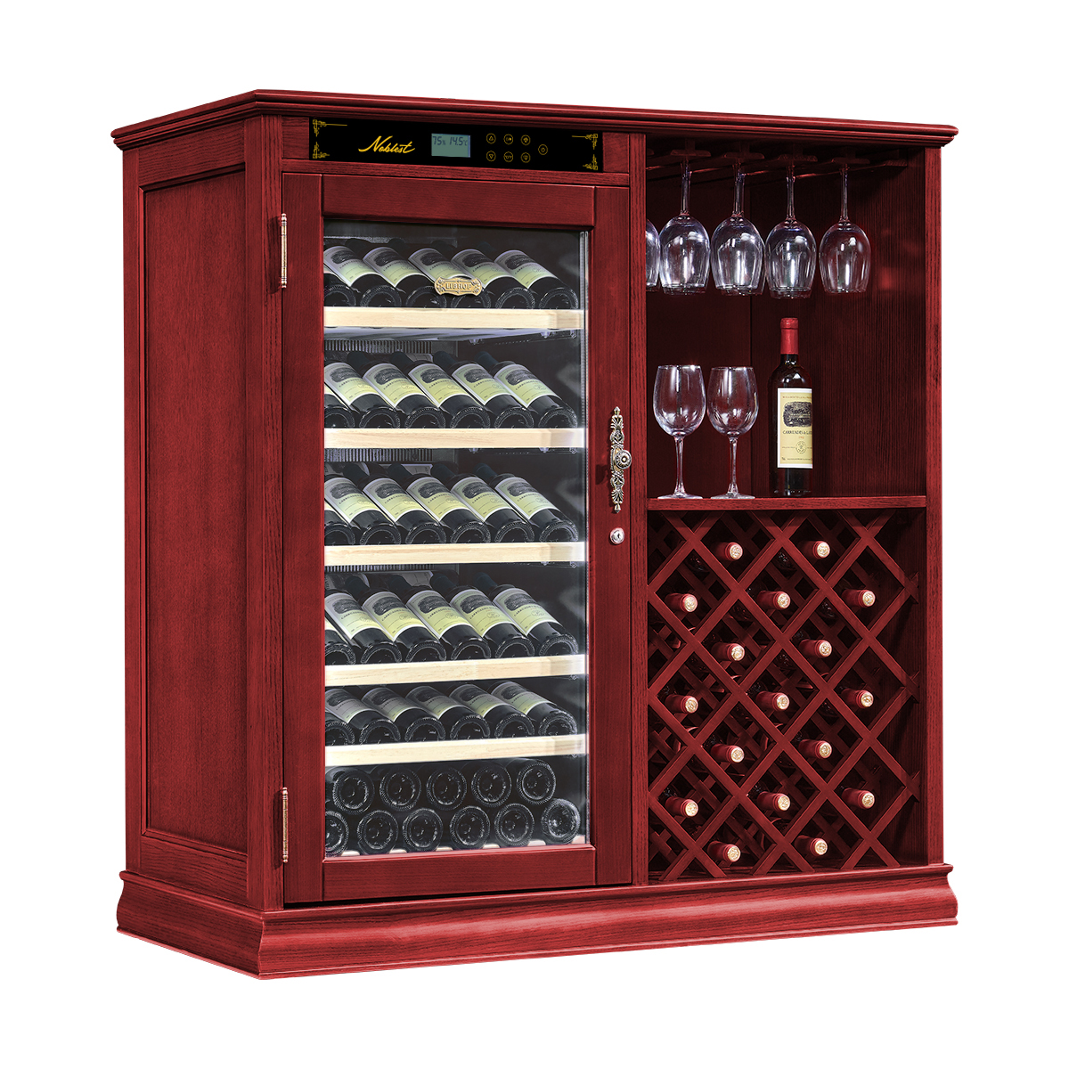 Винный шкаф с зоной сервировки и дополнительным стеллажом Libhof Noblest ND-69 Red Wine 1250х650х1330мм на 69 бутылок из американского дуба 