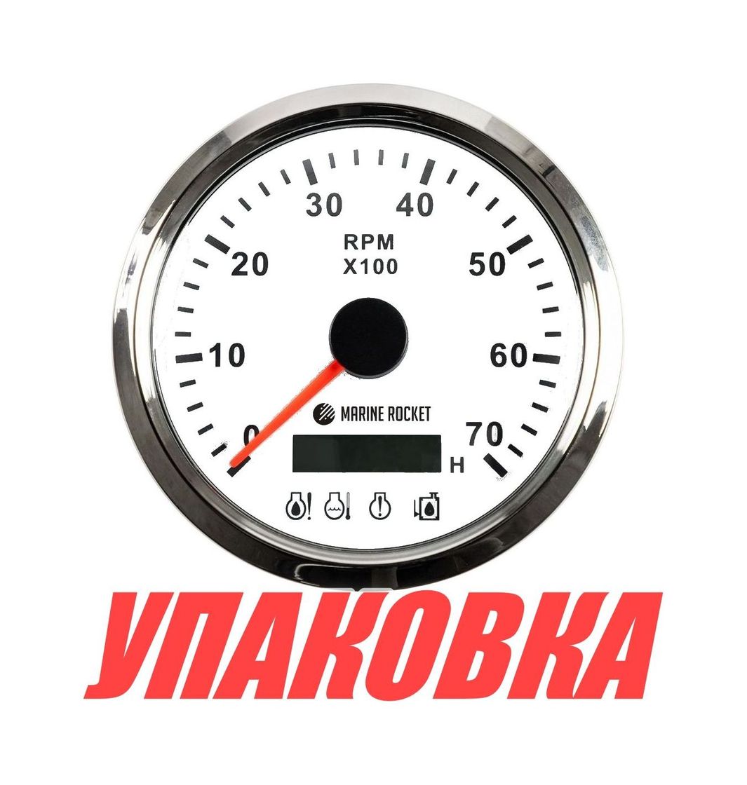 Купить Тахометр 0-7000 об/мин с аварийной сигнализацией делитель 1-10, белый циферблат, нержавеющий ободок, Marine Rocket (упаковка из 30 шт.) TM7001WSMR_pkg_30 7ft.ru в интернет магазине Семь Футов