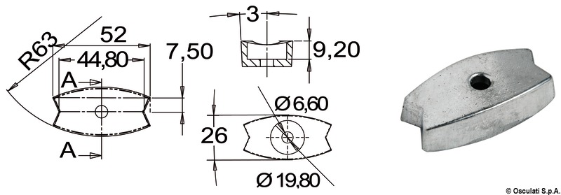 Купить Plate anode Volvo 52x26mm 43.554.17 7ft.ru в интернет магазине Семь Футов